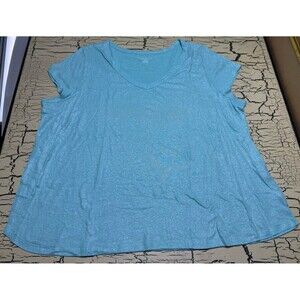 Lane Bryant Sparkle Blue Short Sleeve T Shirt Top Tee Size 22/24 Linen Polyester